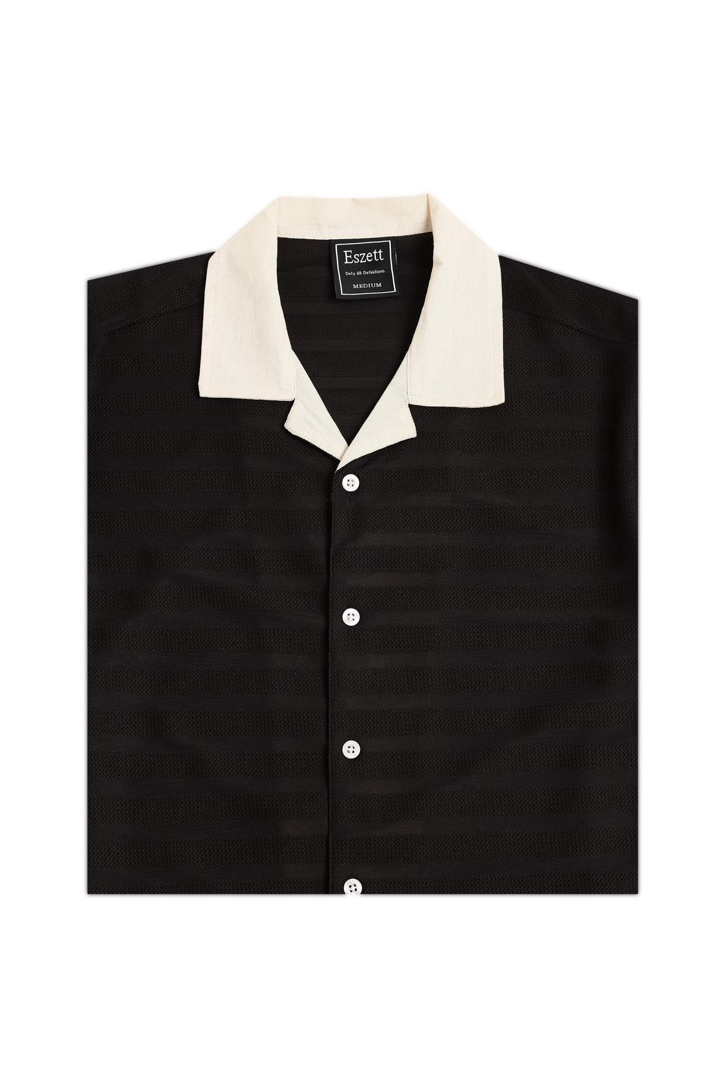 Black Textured Fabric Cuban Shirt