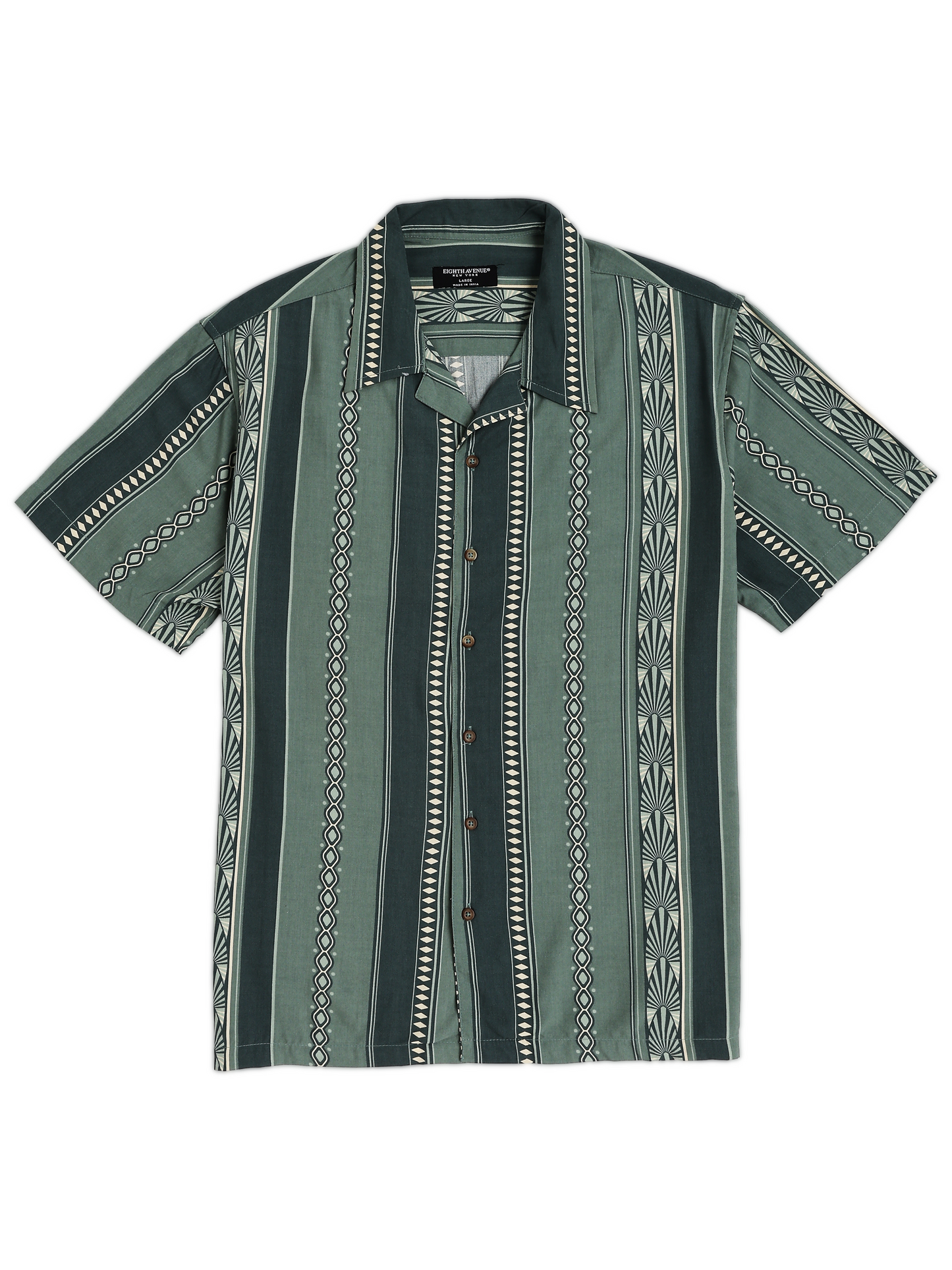 Green Ethnic Vertical Stripe Shirt