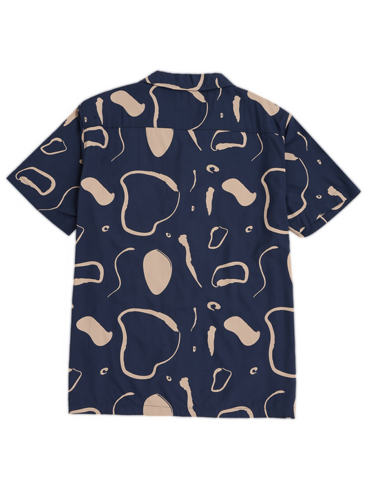 Navy Abstract Cuban Shirt