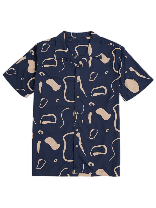 Navy Abstract Cuban Shirt