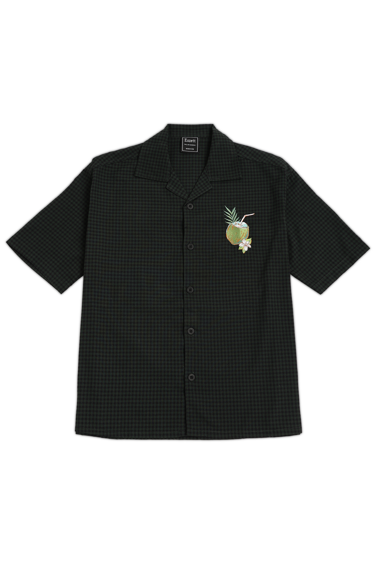 Green Checks Coconut Embroidery Oversized Shirt