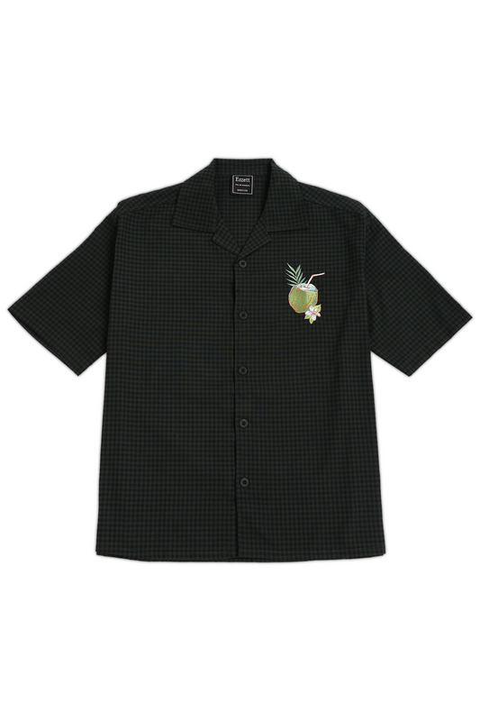 Green Checks Coconut Embroidery Oversized Shirt