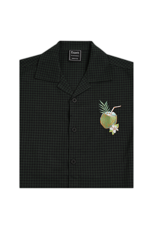 Green Checks Coconut Embroidery Oversized Shirt