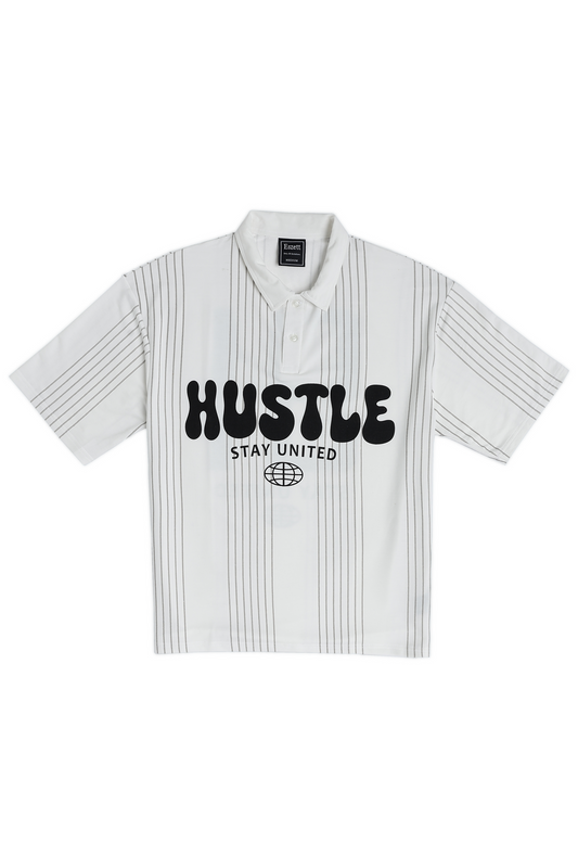 White Hustle Oversized Polo Tshirt