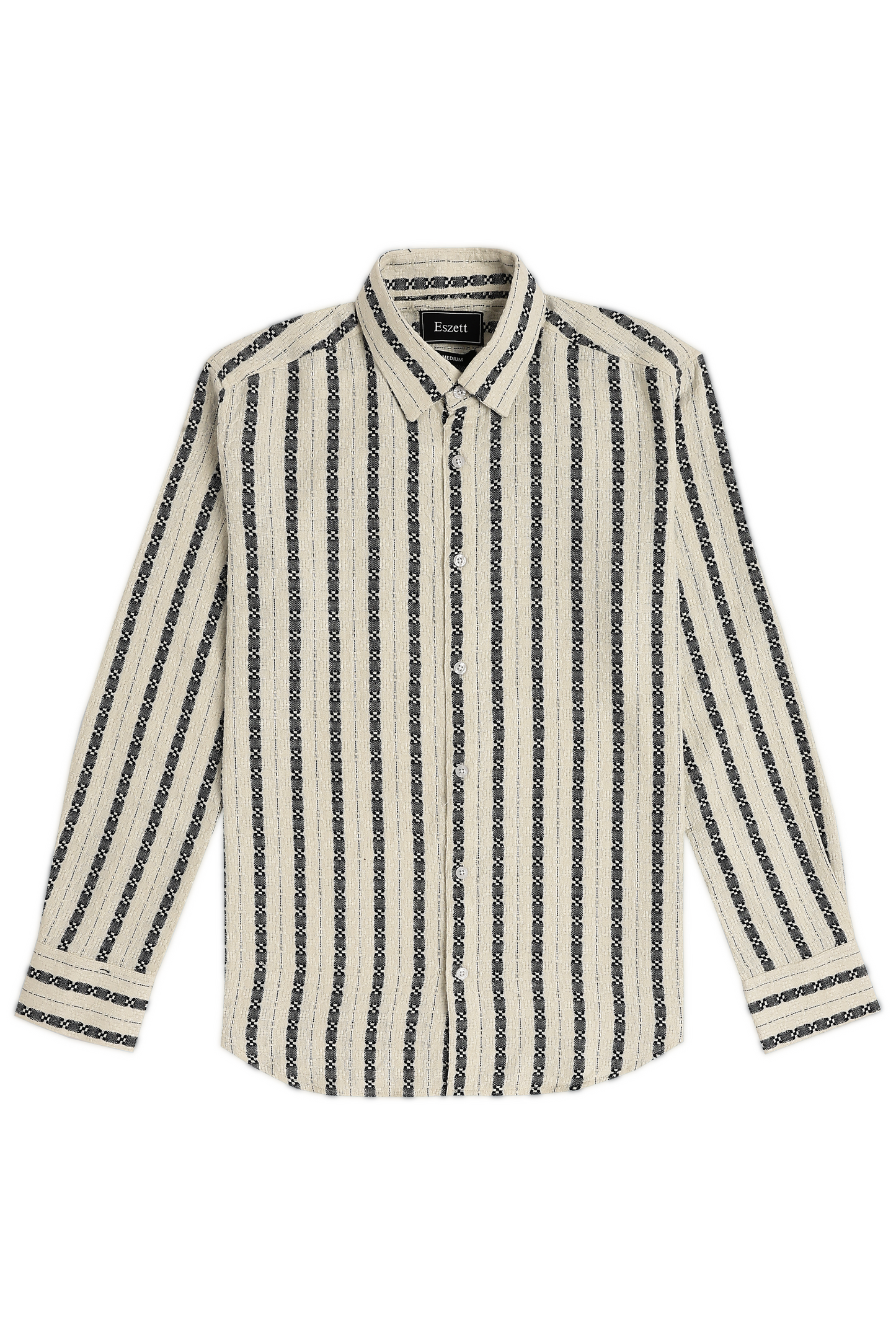 Black Striped Jaquard Long Sleeve Shirt