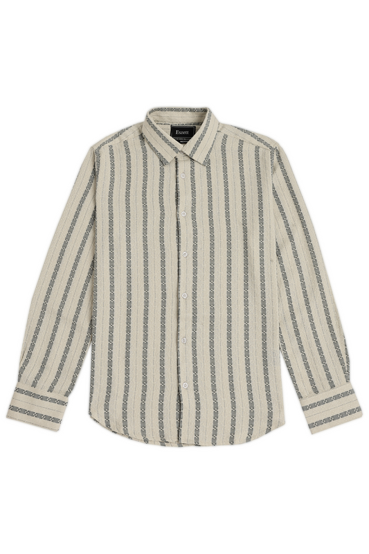 Grey Striped Jaquard Long Sleeve Shirt
