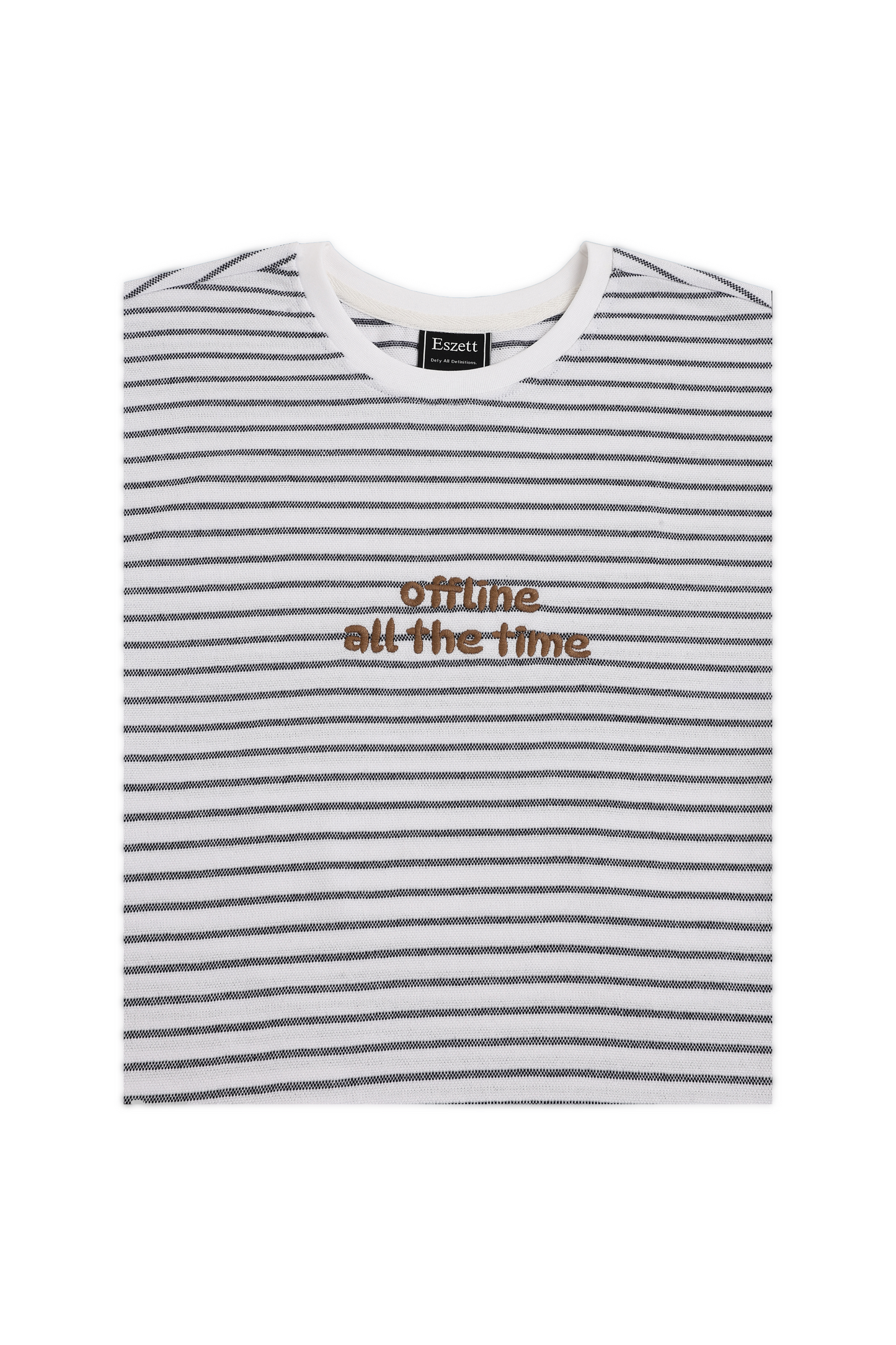 White Offline All The Time Embroidery Jaquard Tshirt
