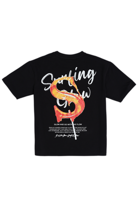 Black Surfing Glow Oversized Tshirt