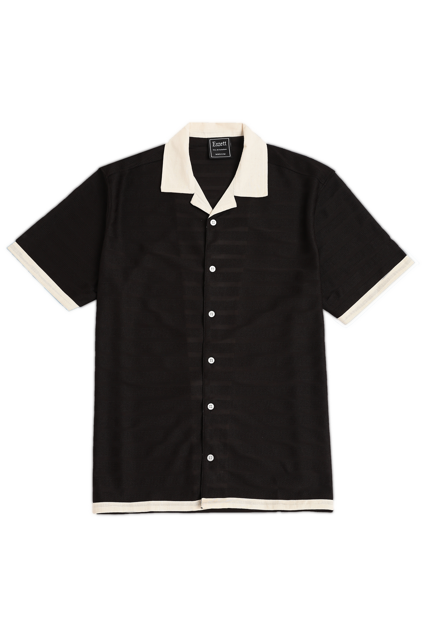 Black Textured Fabric Cuban Shirt