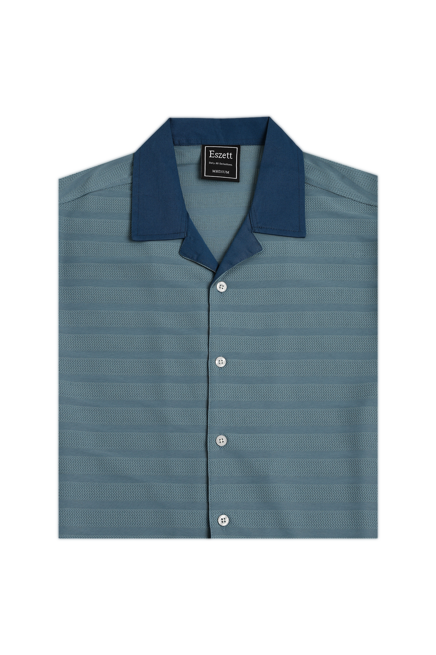 Blue Textured Fabric Cuban Shirt