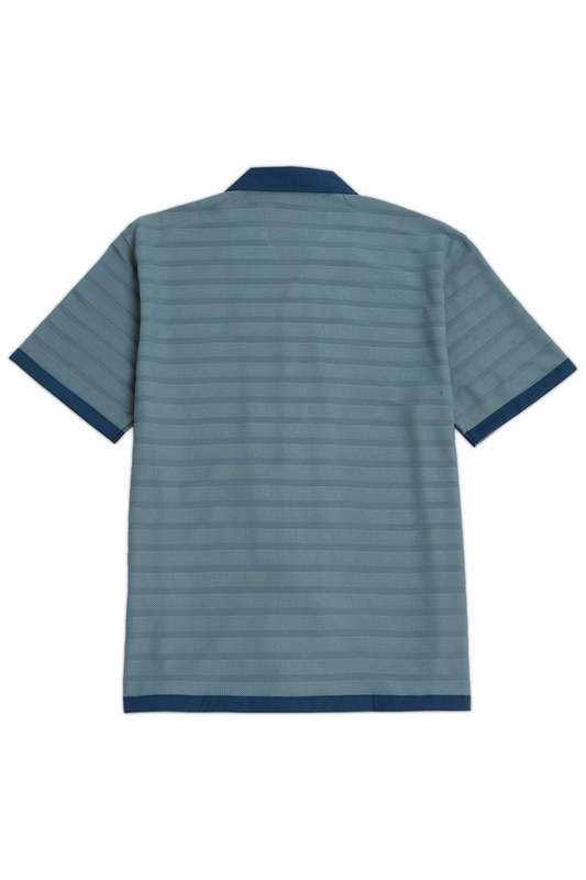 Blue Textured Fabric Cuban Shirt