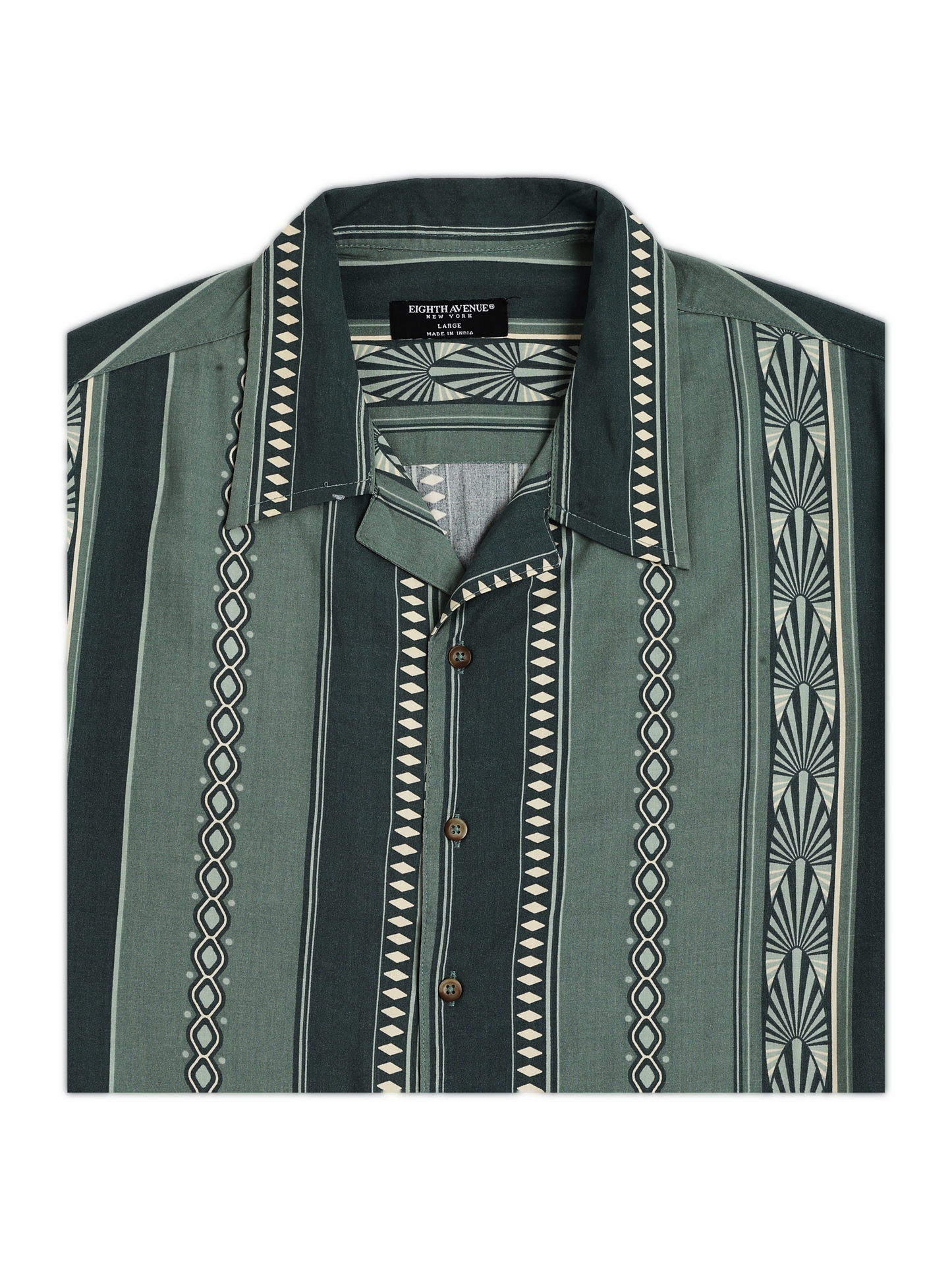 Green Ethnic Vertical Stripe Shirt