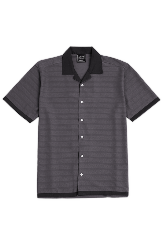 Grey Textured Fabric Cuban Shirt
